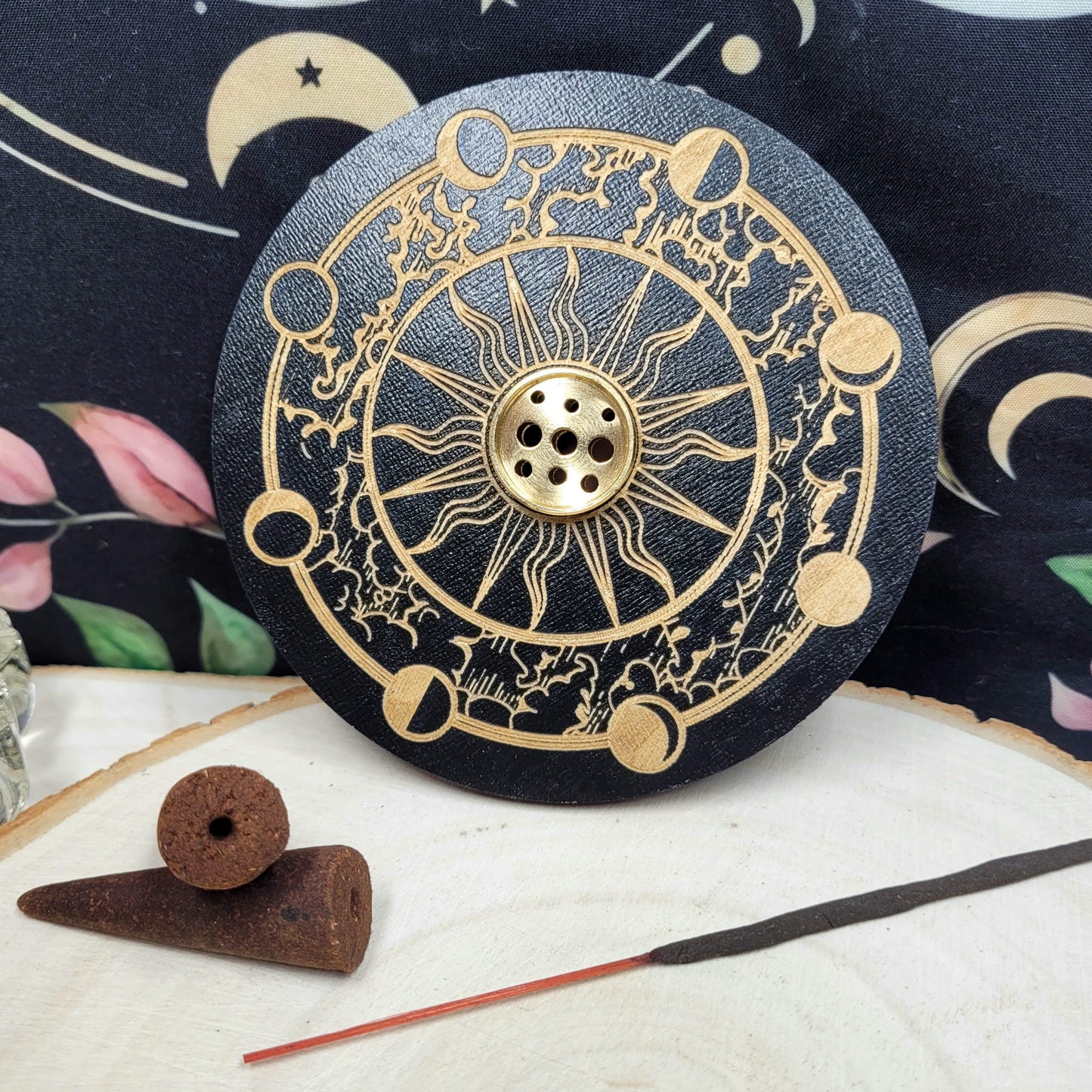 Wooden incense burner - moon phase image 1