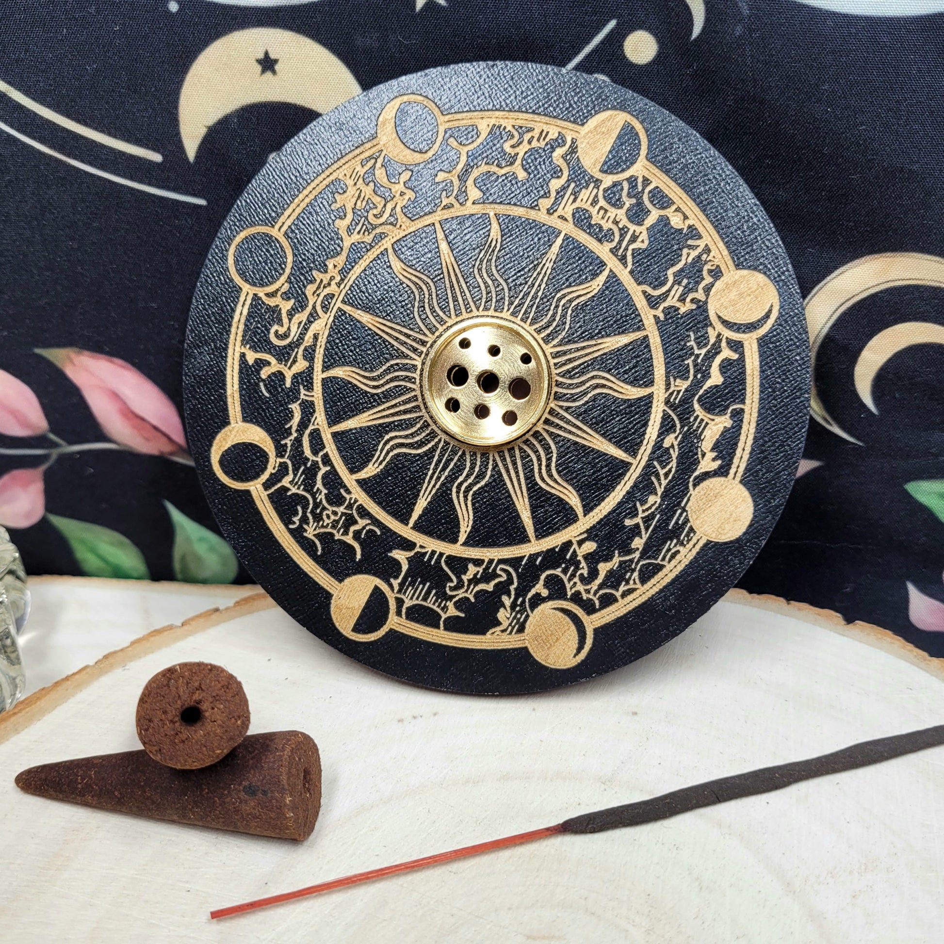 Wooden incense burner - moon phase image 1