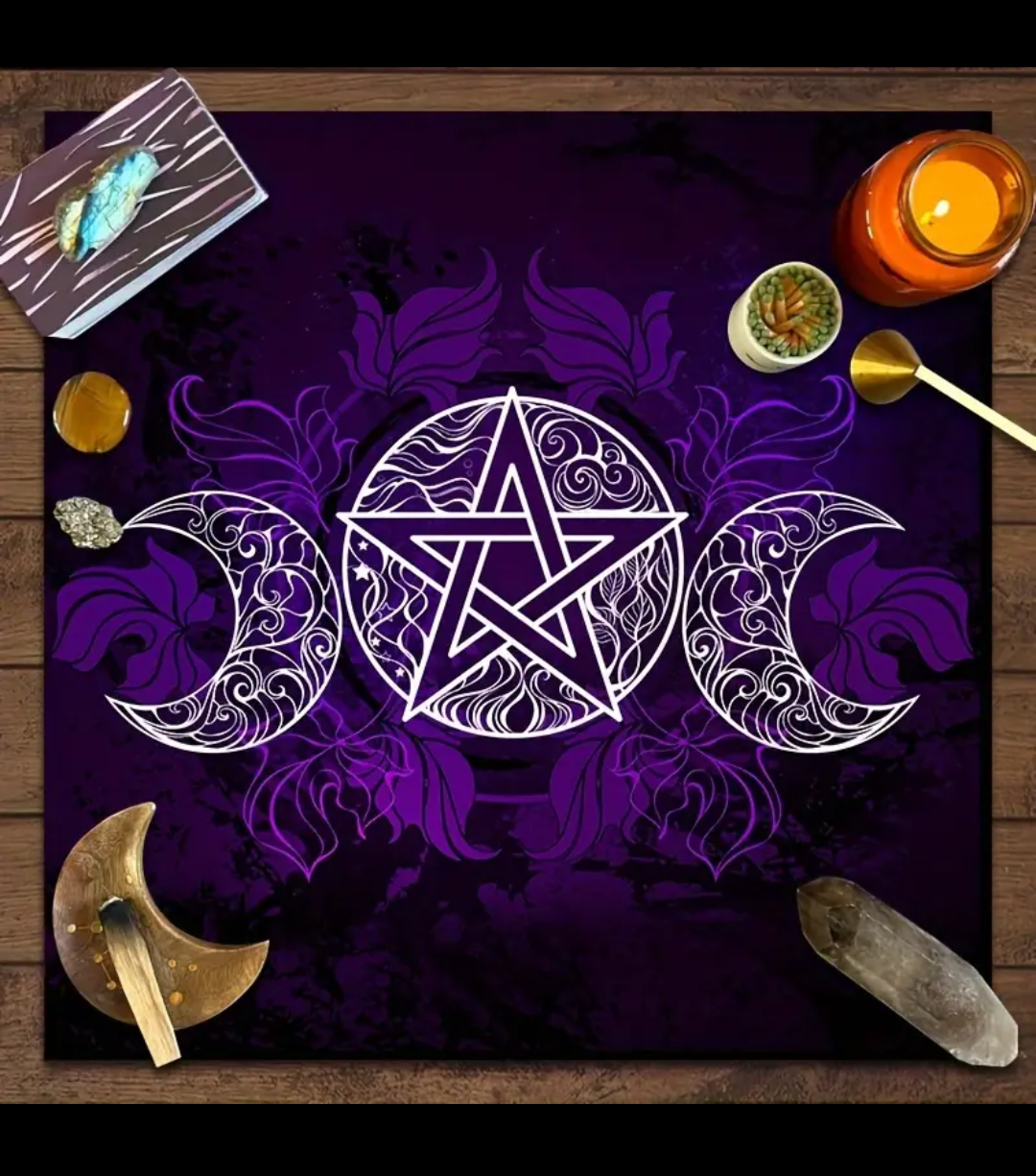 Triple Moon Pentagram Altar Cloth image 0
