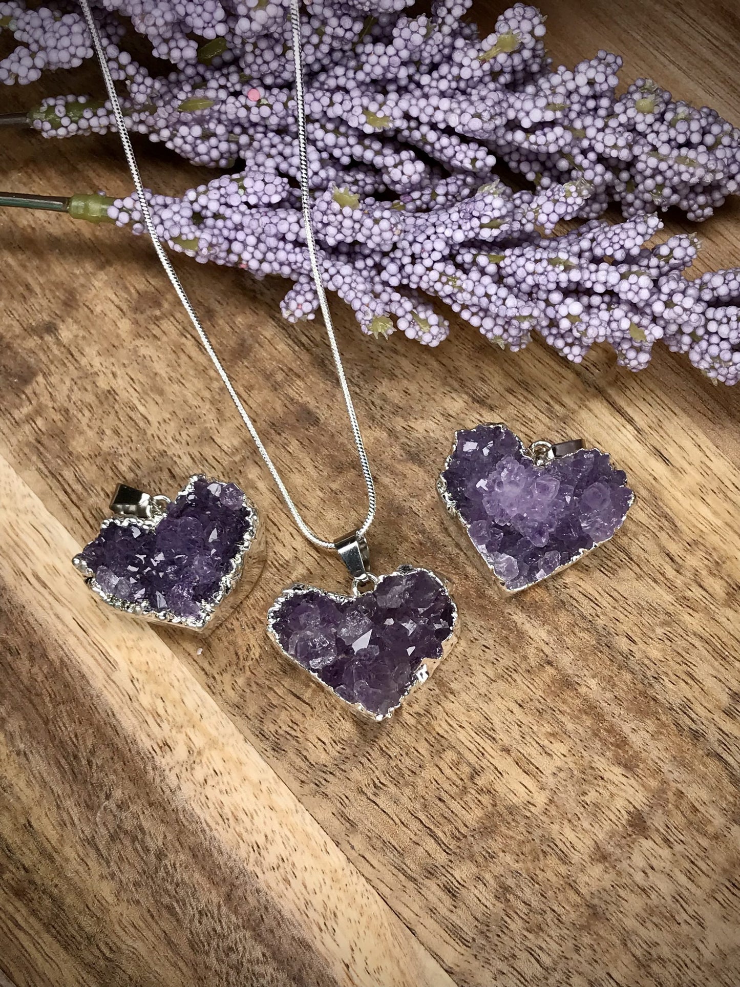 Amethyst cluster heart pendant image 3