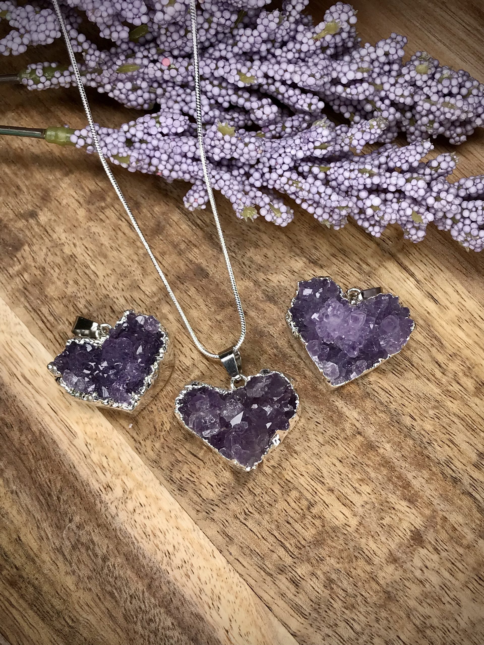 Amethyst cluster heart pendant image 3