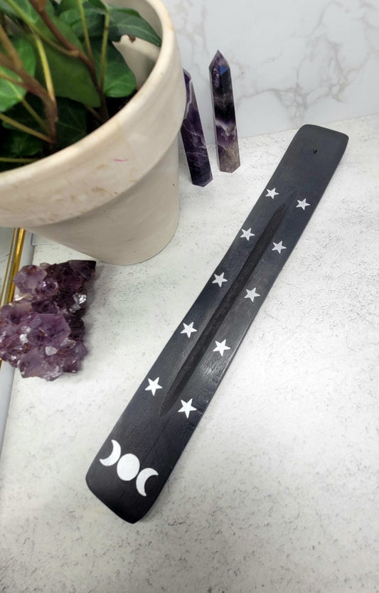 Triple Moon Wooden Incense Ash Catcher image 0
