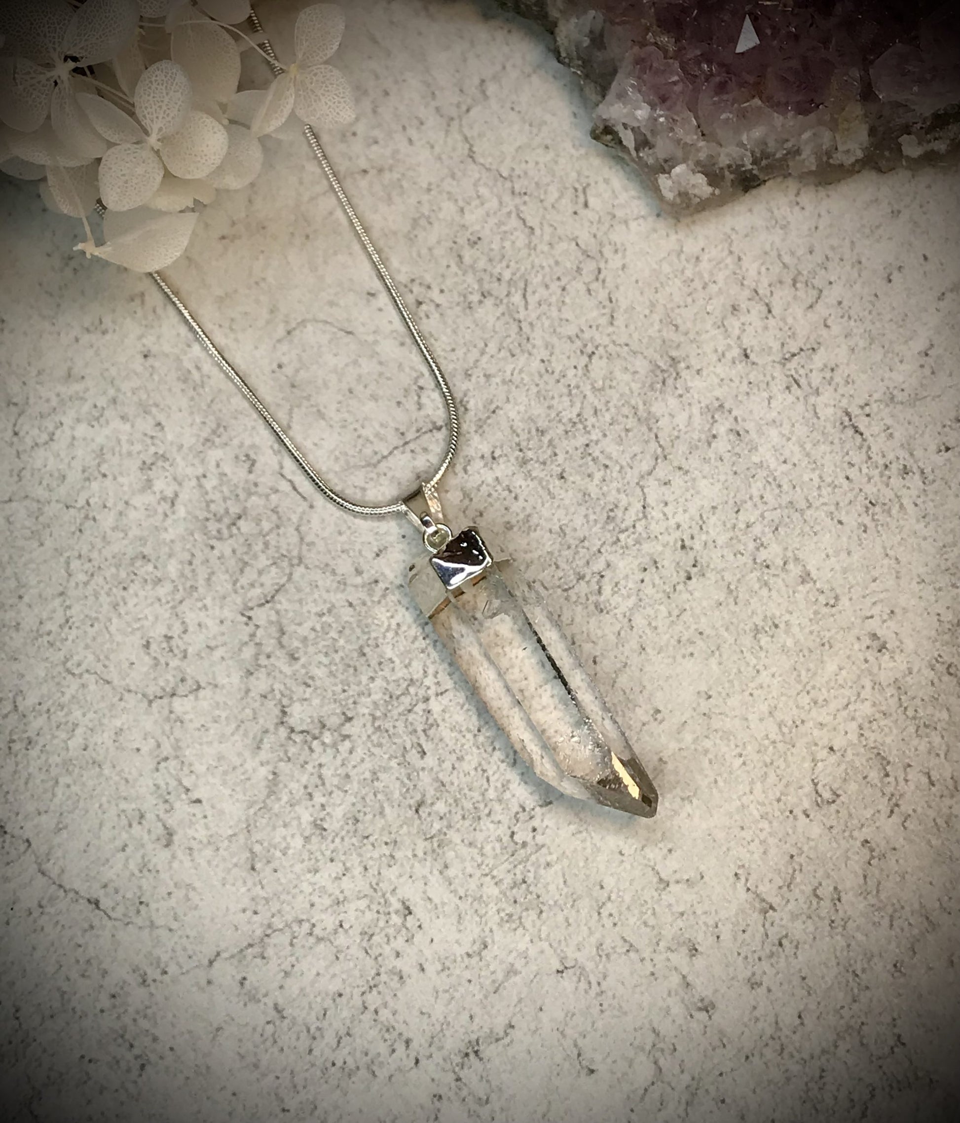 Clear quartz point pendant 3-4.5cm image 1