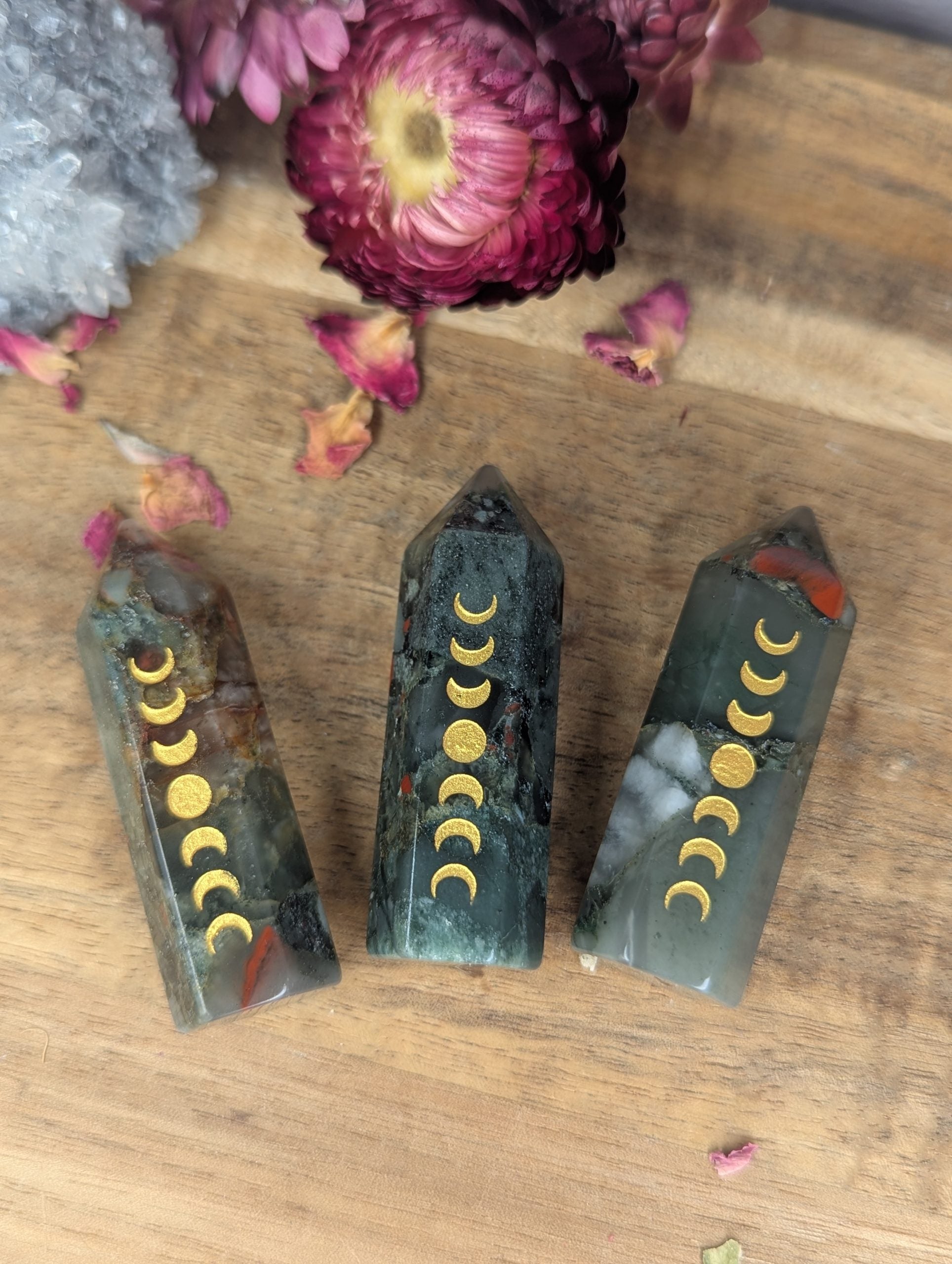 Bloodstone Mini Towers — Moon Phase Etched (4–5cm) image 0