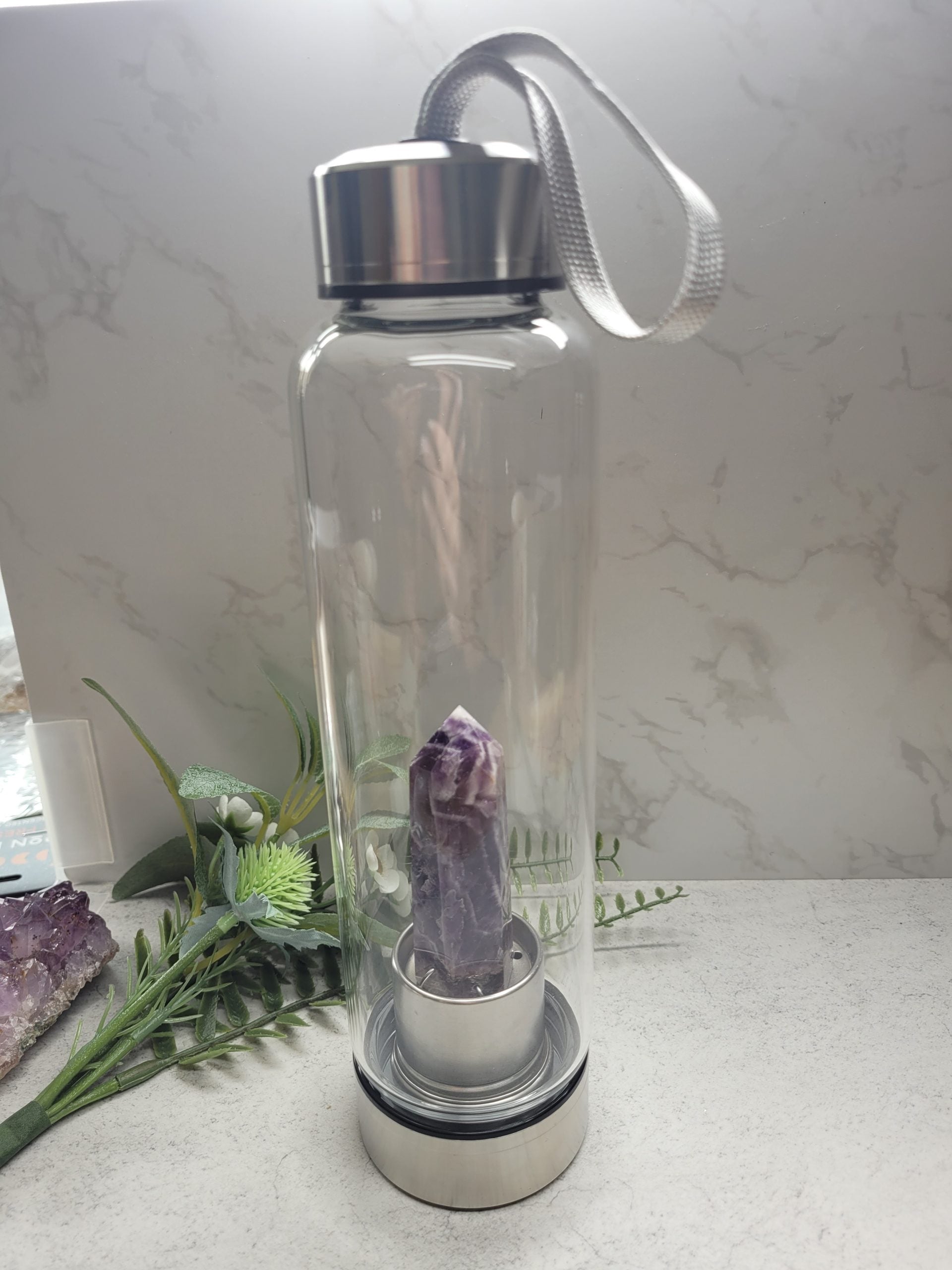 Amethyst Tower Calming Glass Water Bottle image 1