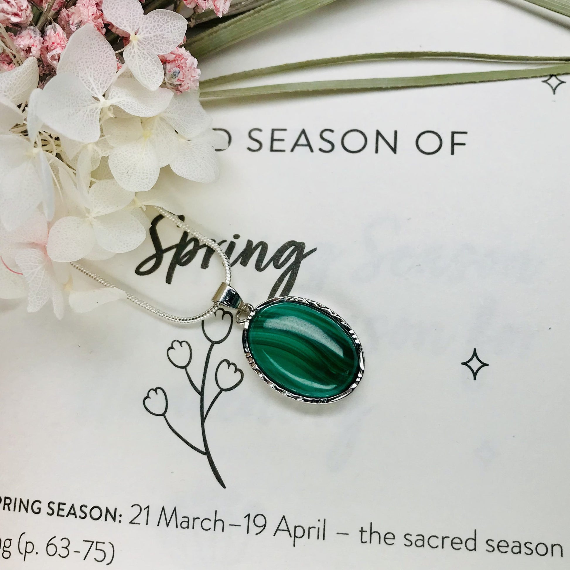 Malachite oval pendant Copy - Silver Chain image
