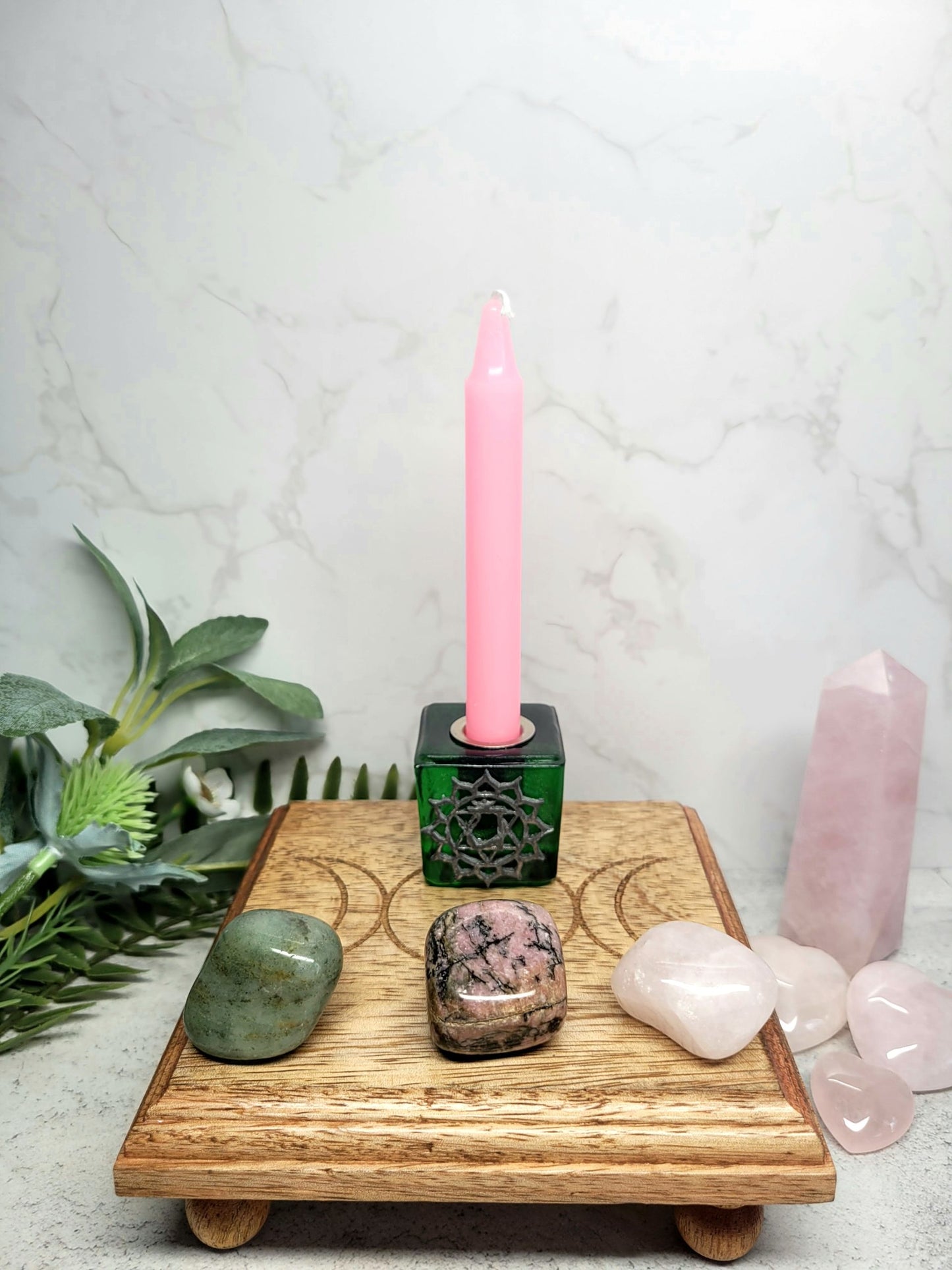 Spell candle holder - Green Glass Heart Chakra image 0