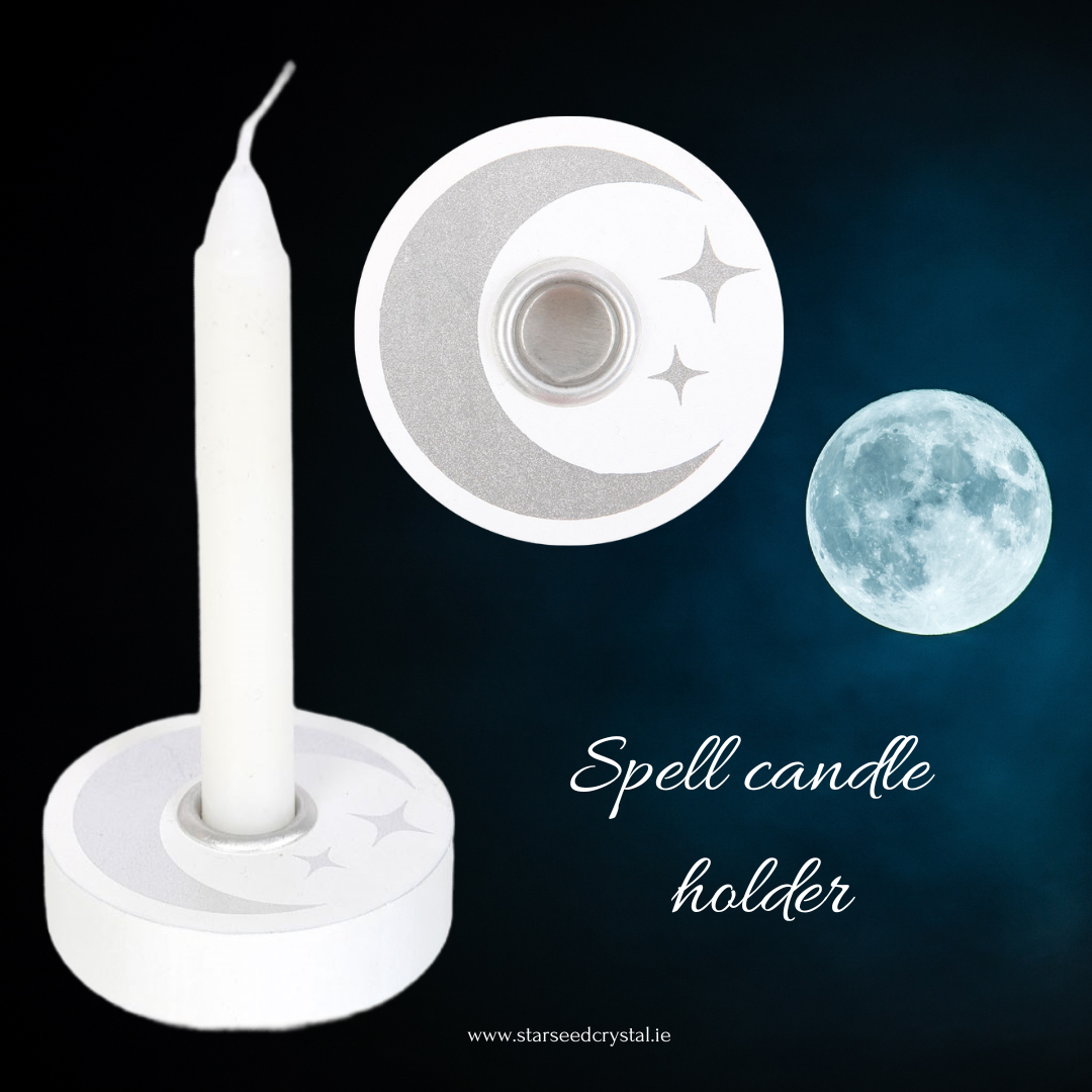 White mystical moon spell candle holder image 0