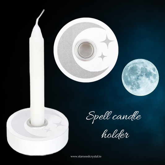 White mystical moon spell candle holder image 0