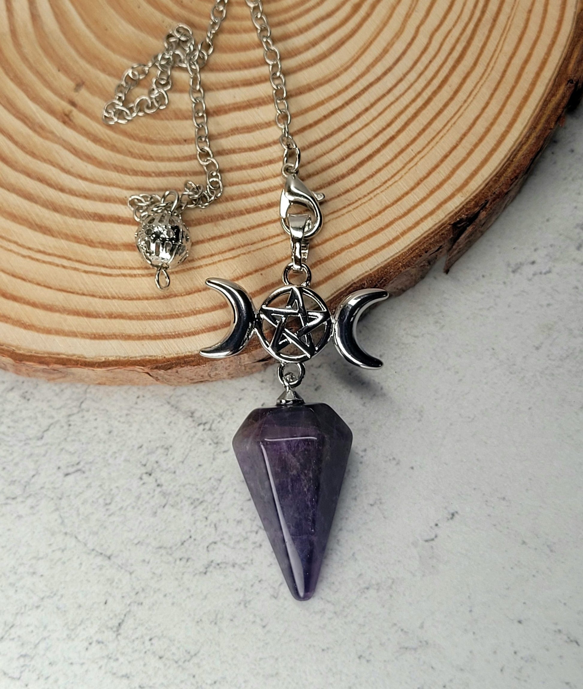 Triple-moon Amethyst Pendulum image 0