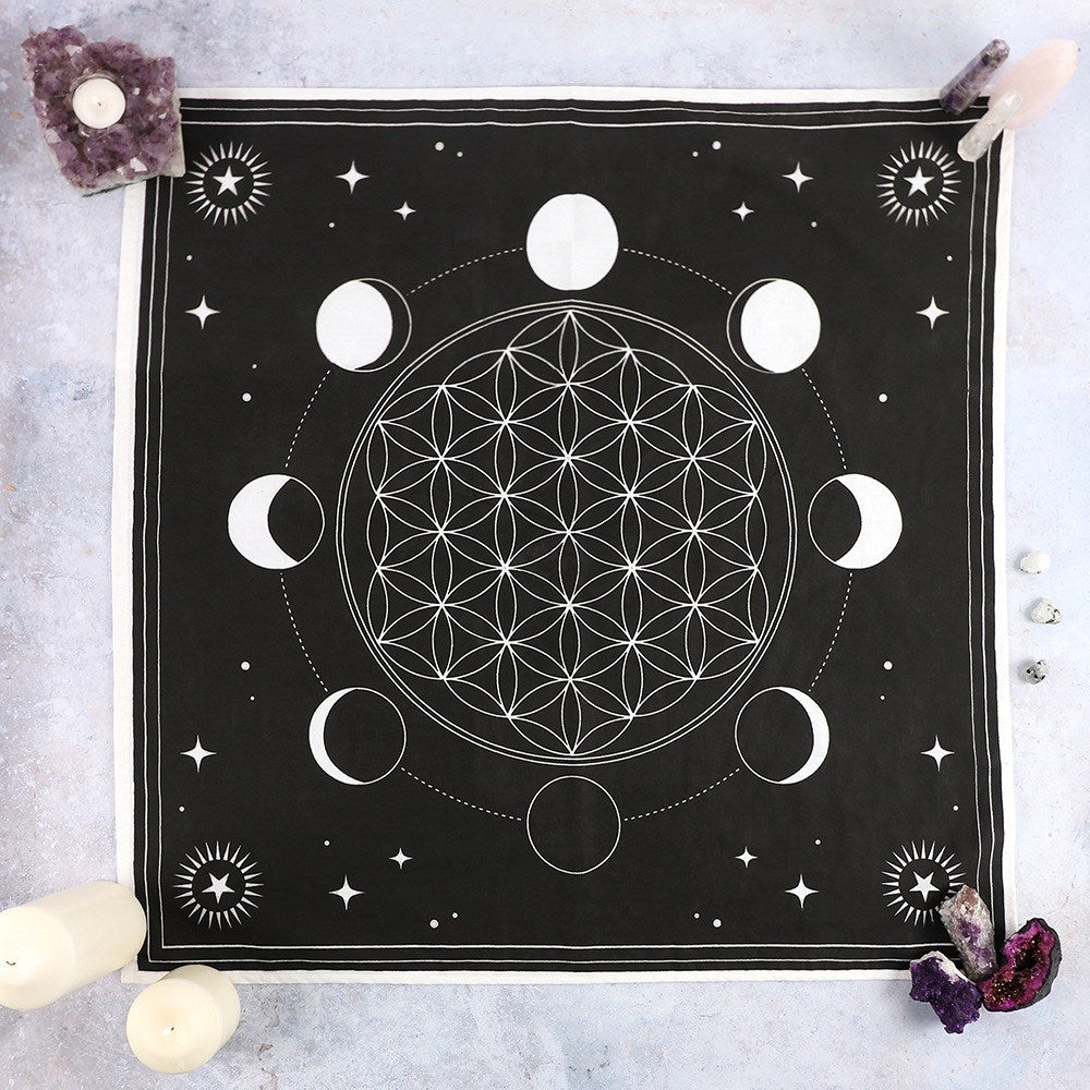 Moon Phase Crystal Grid Altar Cloth – 70x70cm image 0