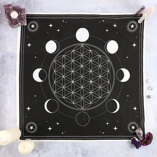 Moon Phase Crystal Grid Altar Cloth – 70x70cm image 0