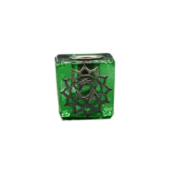 Spell candle holder - Green Glass Heart Chakra image 1