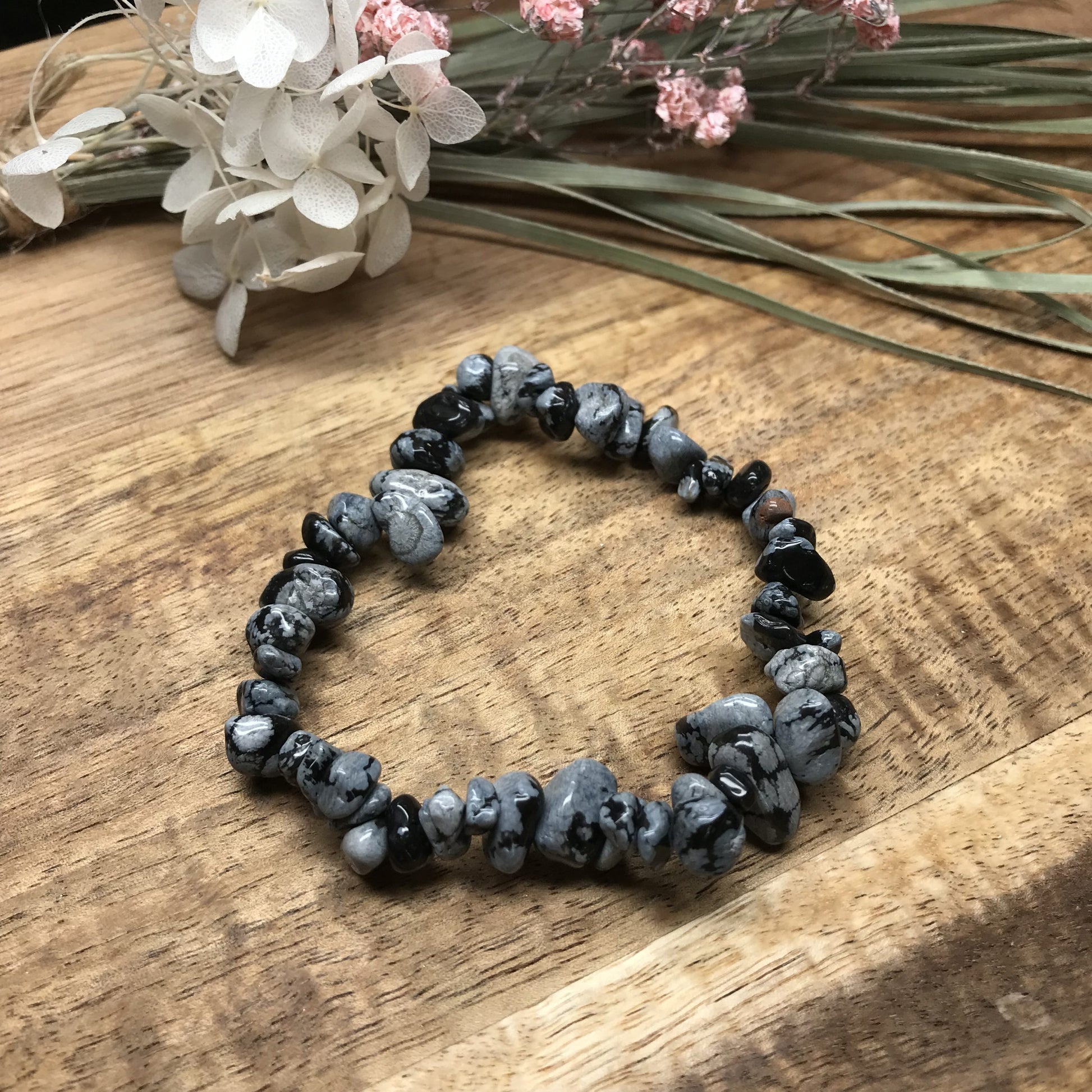 Snowflake obsidian chip bracelet image 0