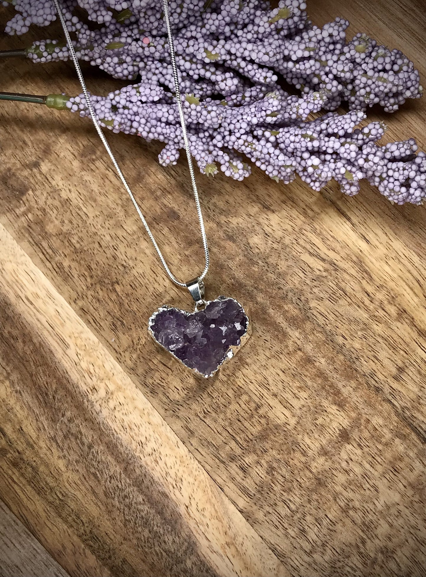 Amethyst cluster heart pendant image 2