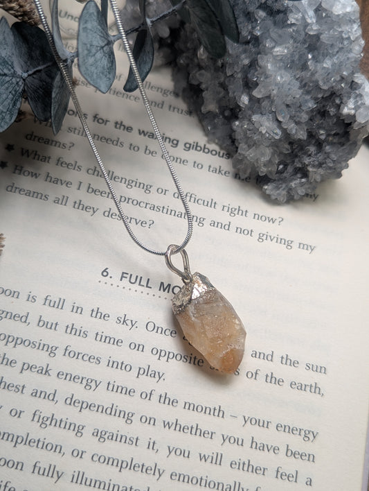 Raw Citrine Point Pendant — Silver